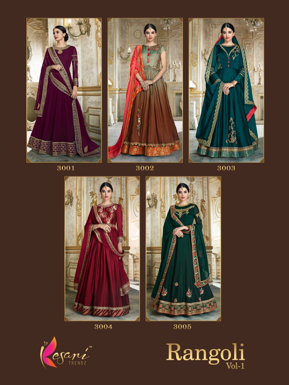 Heavy Wedding Wear Anarkali Suits By Kesari Rangoli D.no. 3001 - 3005