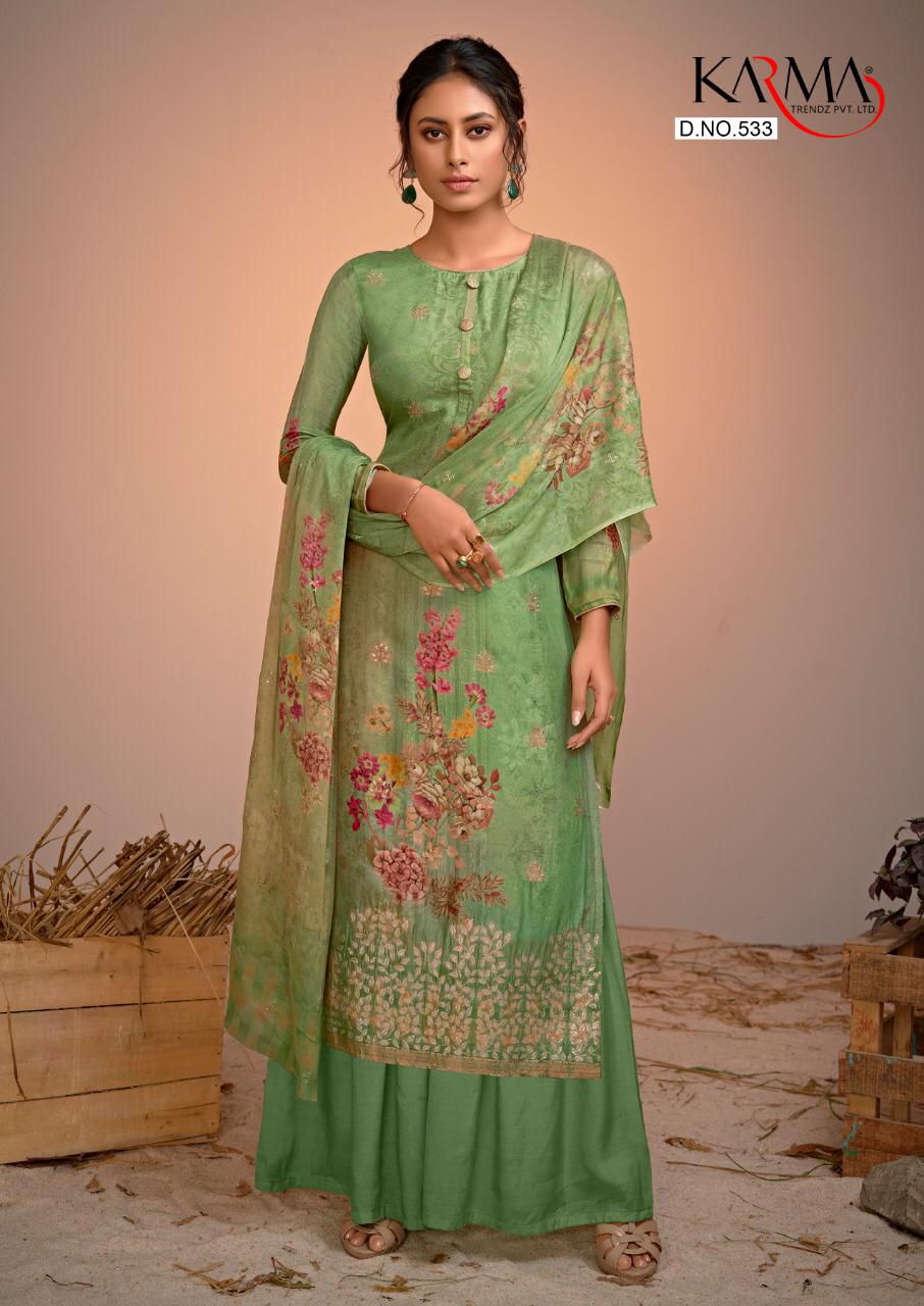 Karma Azaa 529-534 Series Pure Silk Jaquard Digital Printed Dress Materials Collection Wholesale