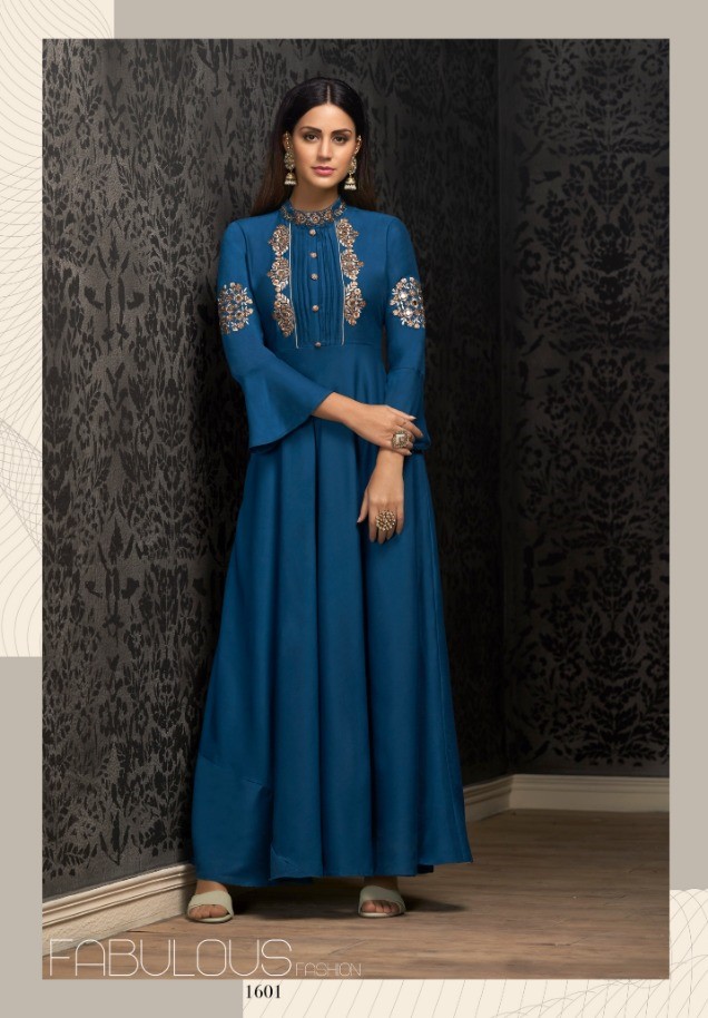 Vardan Navya Vol-16 1601 To 1604 Muslin With Embroidery Work Long Gown Collection