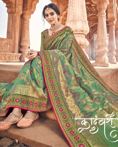 Shri Mataaram Present Kadambari Series 4701 To 4706 Art Silk Women Thread Weaving Party Wear Designer Saree Collection