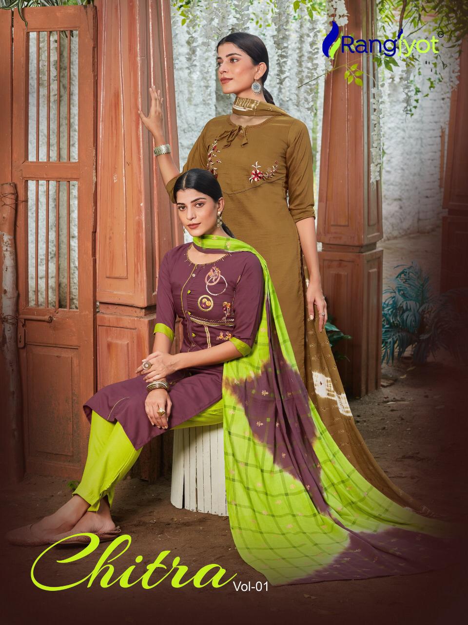 Rangjoyt Presents Chitra Vol-1 101 - 108 Series Maska Silk With Crep Inner And Pure Cotton Mal Fancy Event Wear Salwar Kameez Collection