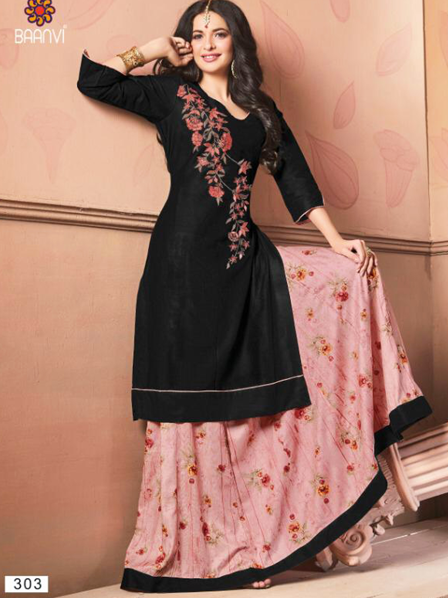 Vardan Presents Tanuja-3 Series 301 To 310 Flax Cotton Embroidered Women Casual Wear Kurti With Skirt Collection