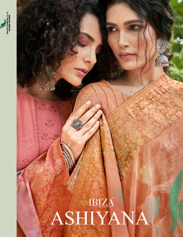 Ibiza Presents Ashiyana 887 - 894 Series Pure Muslin Silk With Embroidery Work Fancy Casual Wear Salwar Suit Collection
