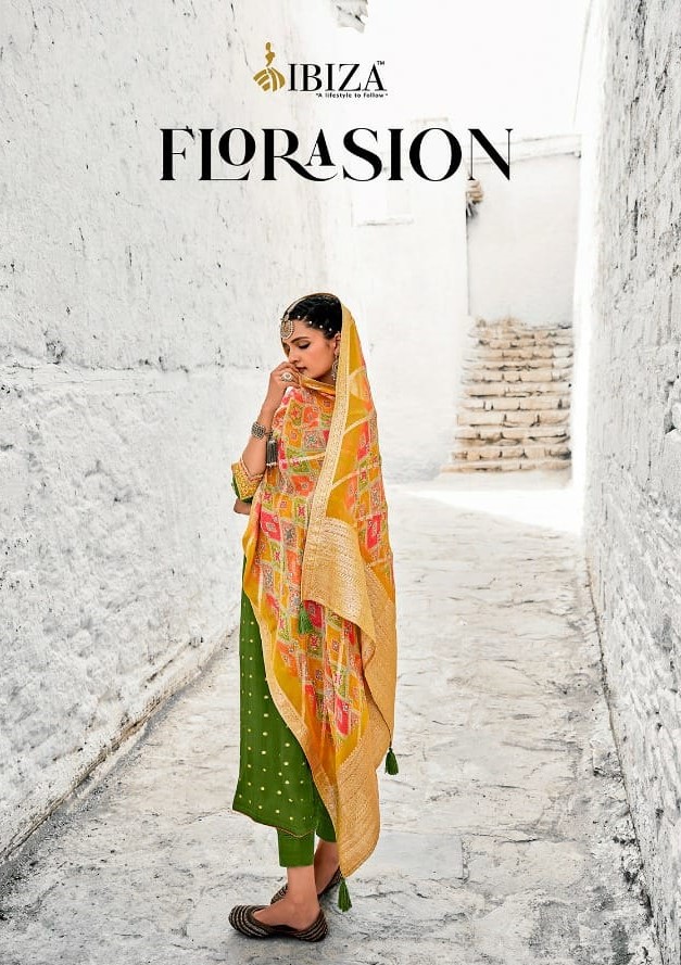 Ibiza Presents Florasion 1028 - 1035 Series Pure Chinon Jacquard With Hand Work Beautiful Salwar Suit Collection