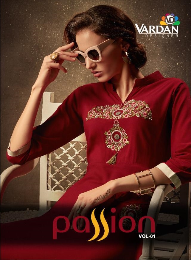 Vardan Passion Vol-1 Presents 991 To 994 Series Designer Heavy Embroidery Anarkali Style Rayon Festival Wear Gown Kurti Collection
