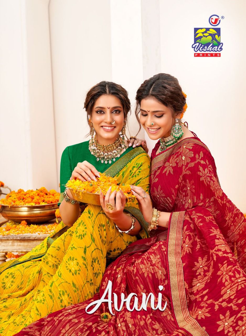 Vishal Presents Avani Dno 41211-41222 Series Traditional Wear Saree Chiffon Blouse At Wholesale Price