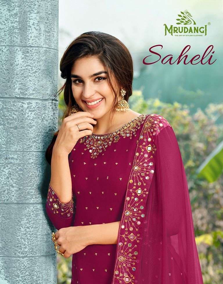 MRUDANGI PRESENTS SAHELI 2025 TO 2027 SERIES GEORGETTE MIRROR WORK SUITS COLLECTION