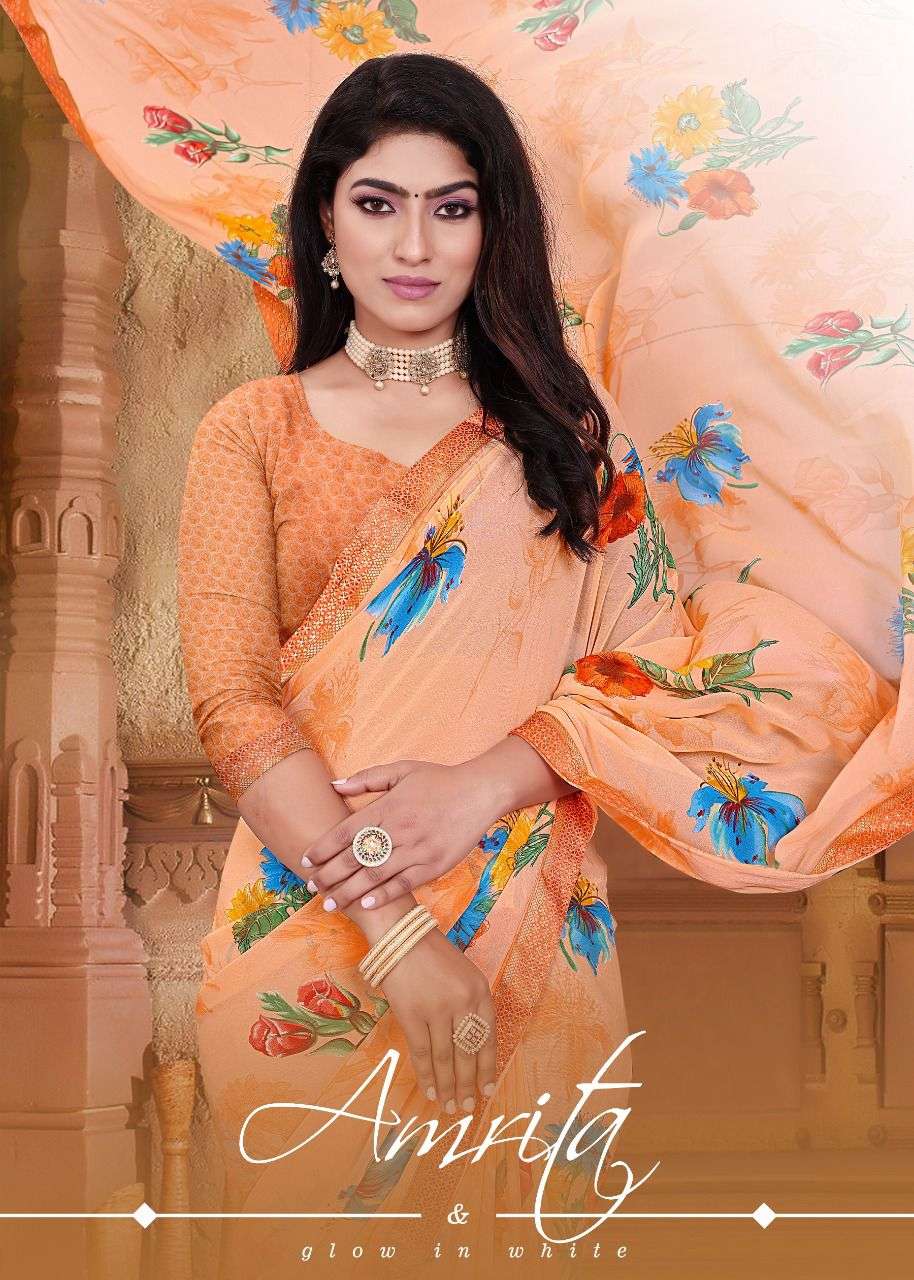 NP SAREES PRESENTS AMRITA 12001 TO 12008 SERIES FANCY WEIGHTLESS SAREES COLLECTION AT WHOLESALE PRICE N238