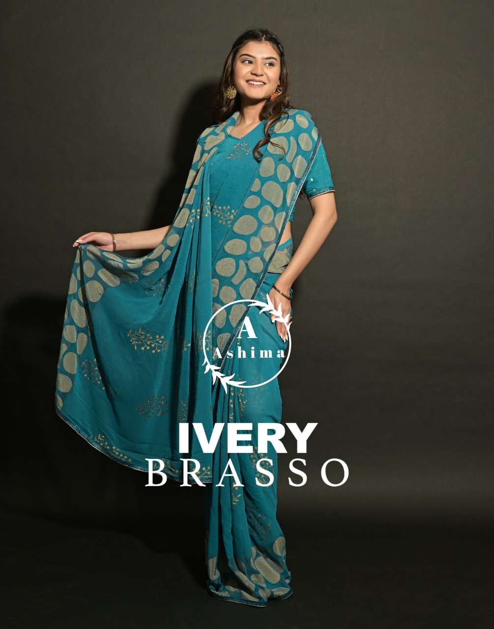 ASHIMA PRESENTS IVERY BRASSO 5001 TO 5008 SERIES GEORGETTE BRASSO SAREES COLLECTION AT WHOLESALE PRICE N303