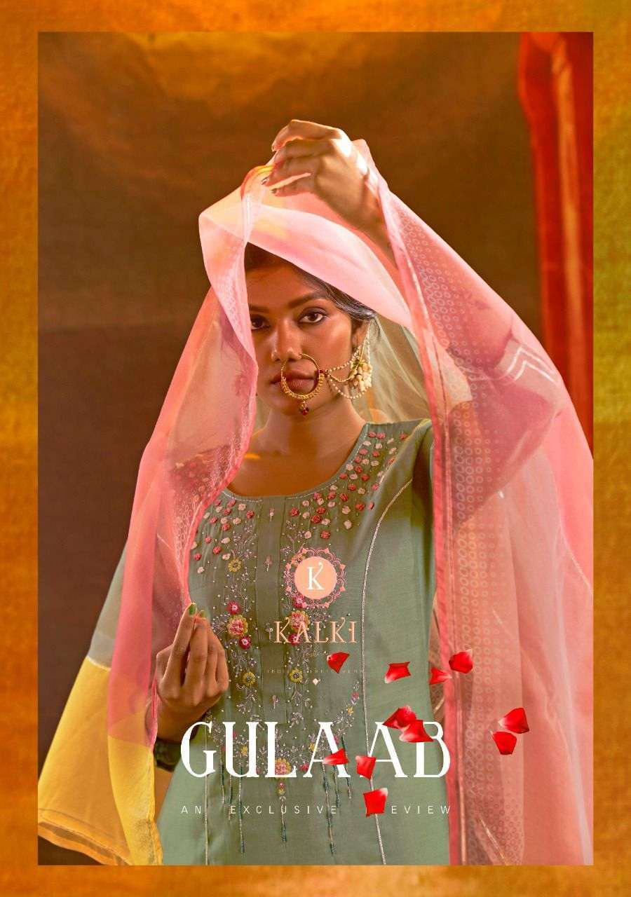 KALKI PRESENTS GULAB 52001-52006 SERIES PURE VISCOSE SILK FULLY STICHED KURTIS & PANT WITH DUPPTA COLLECTION AT WHOLESALE PRICE N357