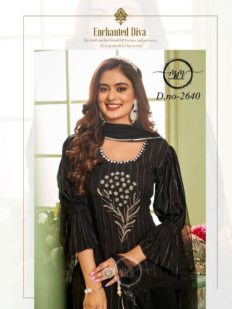 M AND M PRESENTS 2604 DESIGN BLACK PARTY WEAR KURTIS WITH PANT SET COLLECTION AT WHOLESALE RATES N447