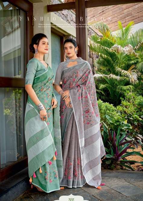 BALAJI EMPORIUM PRESENTS KASHMIRA STYLE 1001-1006 SERIES LINEN WITH WORK SAREES COLLECTION AT WHOLESALE PRICE N297