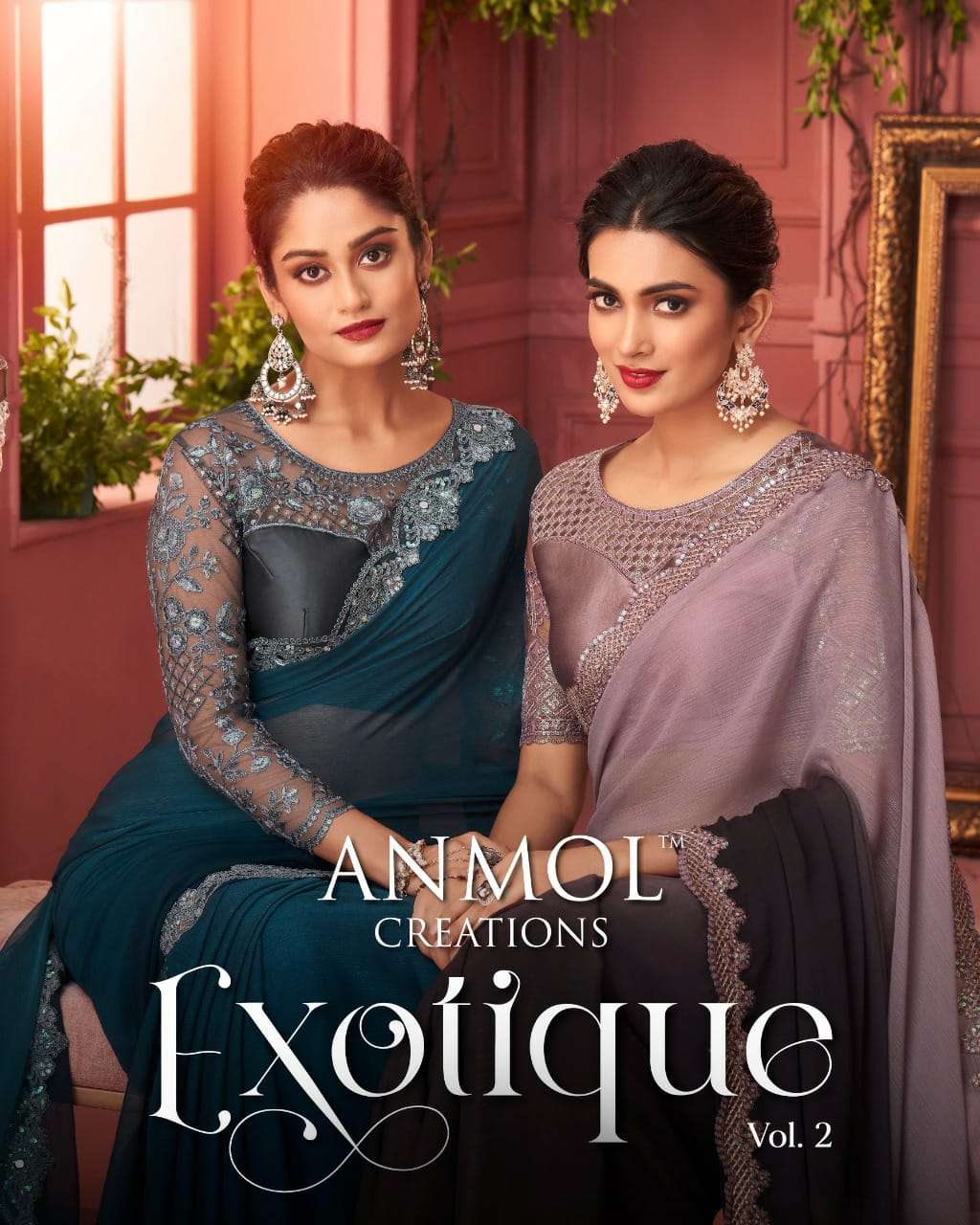 ANMOL PRESENTS EXOTIQUE VOL-2 8001-8016 SERIES FANCY PARTY WEAR DESIGNER SAREES COLLECTION AT WHOLESALE RATES N879