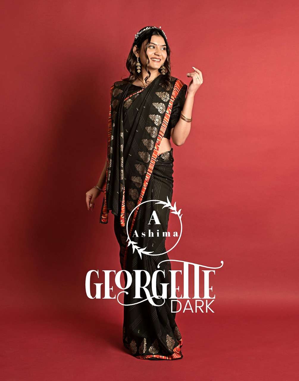 ASHIMA PRESENTS GEORGETTE DARK 5401 TO 5408 SERIES GEORGETTE SAREES WITH WEAVING ZARI BLOUSE COLLECTION AT WHOLESALE RATES N597