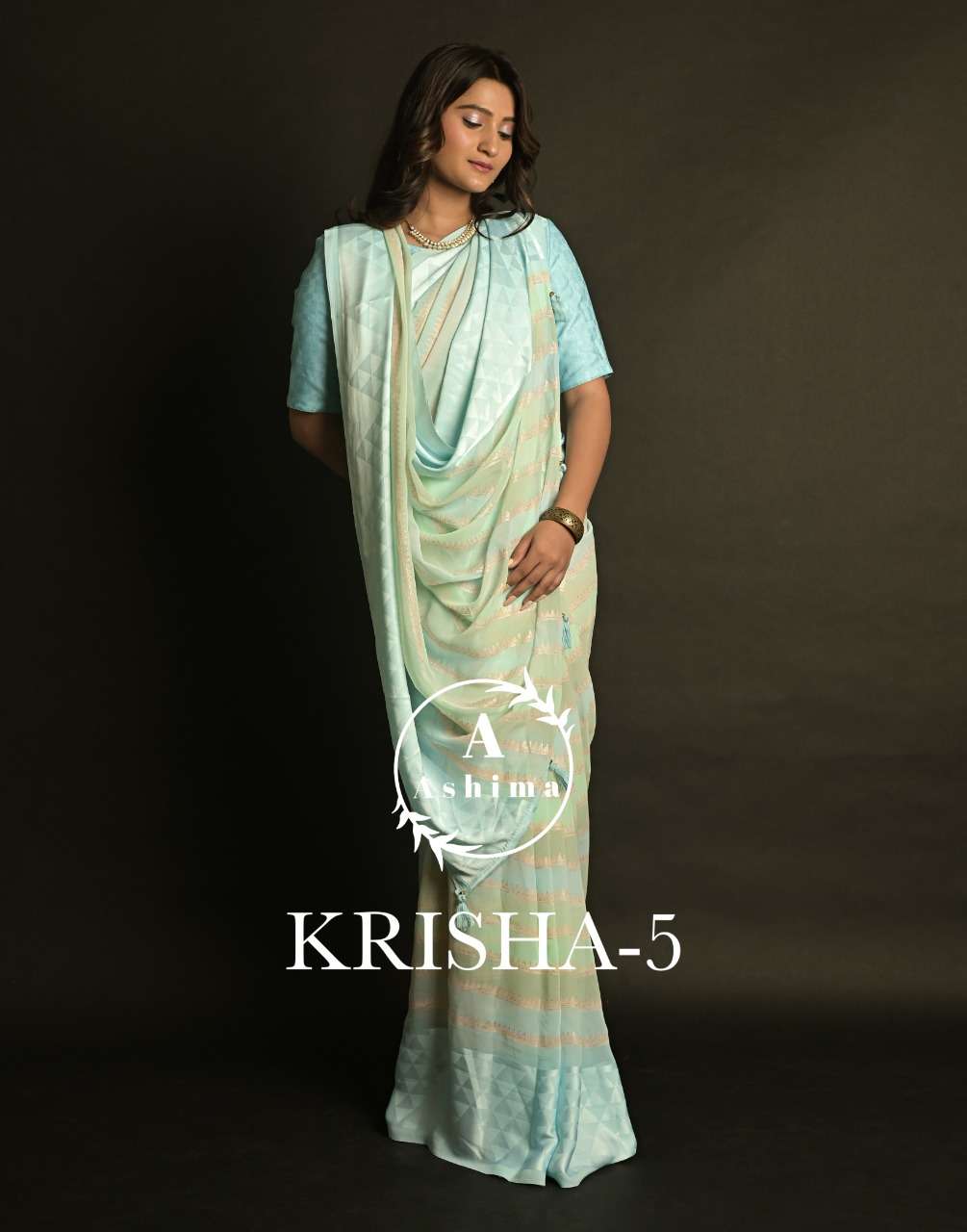 ASHIMA PRESENTS KRISHNA VOL-5 5601 TO 5608 SERIES GEORGETTE DESIGNER SAREES COLLECTION AT WHOLESALE PRICE N704
