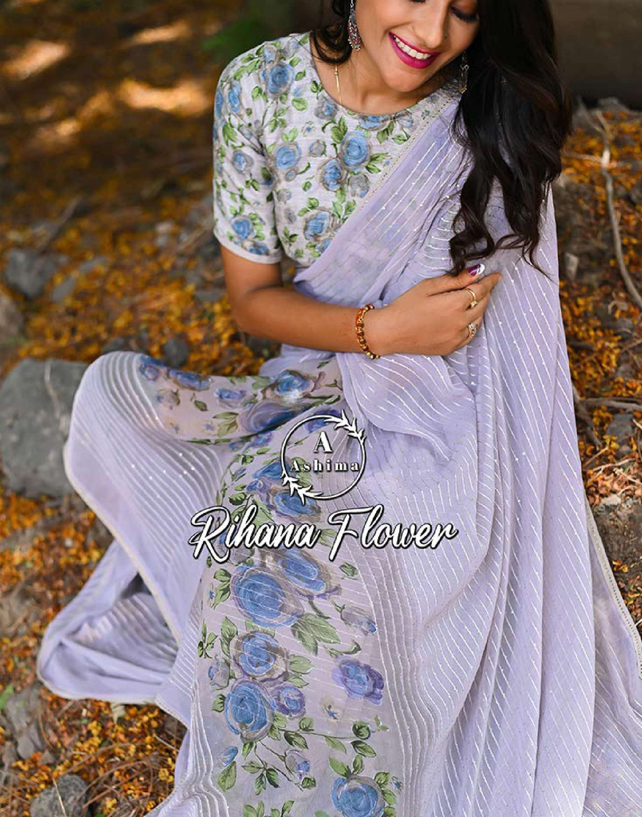 ASHIMA PRESENTS RIHANA FLOWER 3701 TO 3708 SERIES WEIGHTLESS SEQUENCE WORK SAREES COLLECTION AT WHOLESALE PRICE N698