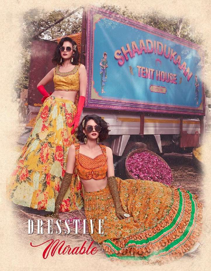 DRESSTIVE PRESENTS MIRABLE 4001 TO 4004 SERIES EXCLUSIVE PARTY WEAR LEHENGA CHOLI SEMI STITCH COLLECTION WHOLESALE RATES N602