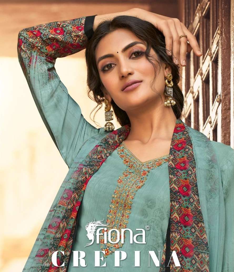 FIONA PRESENTS CREPINA NX CATALOG FRENCH CREPE DRESS MATERIALS COLLECTION AT WHOLESALE RATES N694