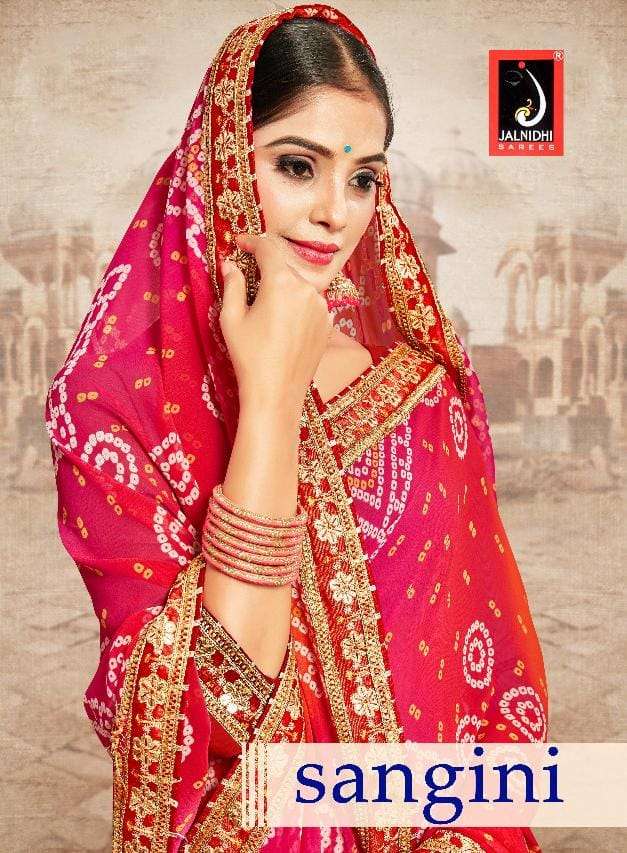 JALNIDHI PRESENTS SANGINI 1001 TO 1008 SERIES GEORGETTE BANDHANI SAREES COLLECTION AT WHOLESALE RATES N631