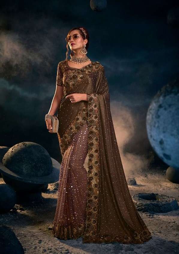 MN PRESENTS SWAROVSKI VOL-4 6309 DESIGN CHOCOLATE IMPORTED SEQUENVCE SAREES COLLECTION AT WHOLESALE RATES N829