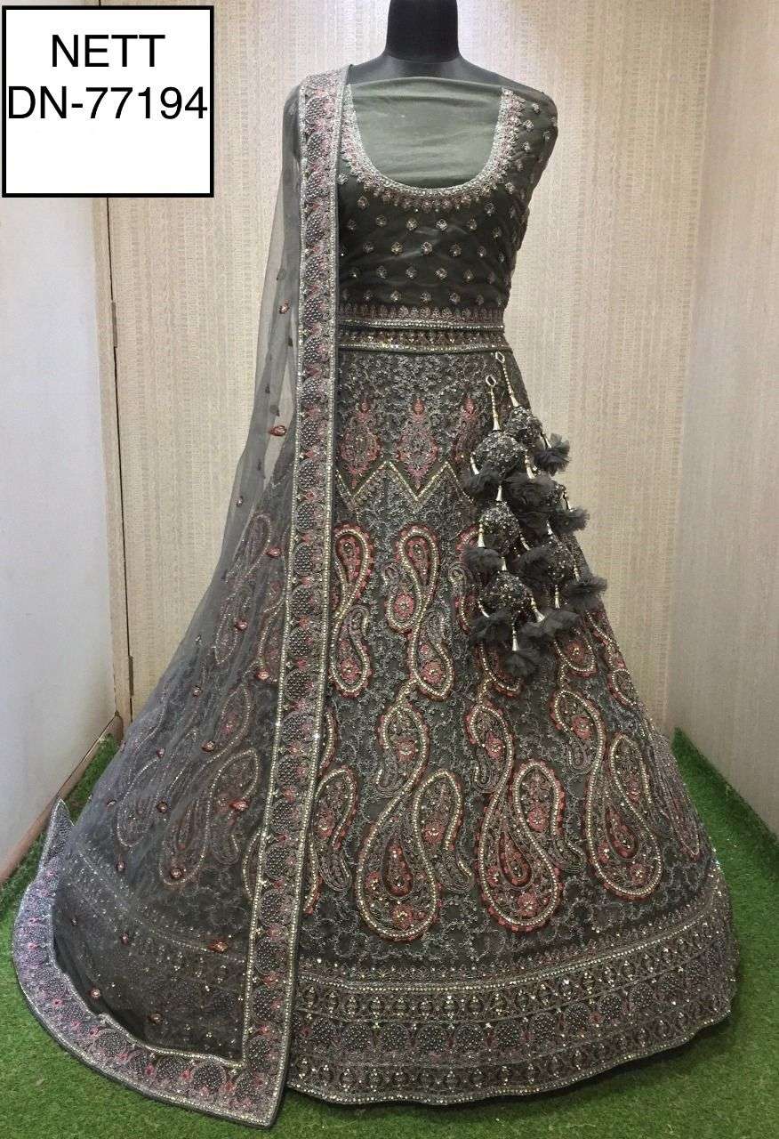 PARVATI PRESENTS 77194 HEAVY NET EMBROIDERED BRIDAL LEHENGA CHOLI COLLECTION AT WHOLESALE PRICE N646