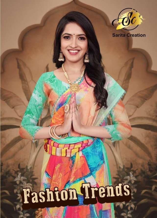 SARITA FASHION PRESENTS  TRENDS 1401 TO 1408 SERIES FANCY WEIGHTLESS SAREES COLLECTION AT WHOLESALE PRICE N884