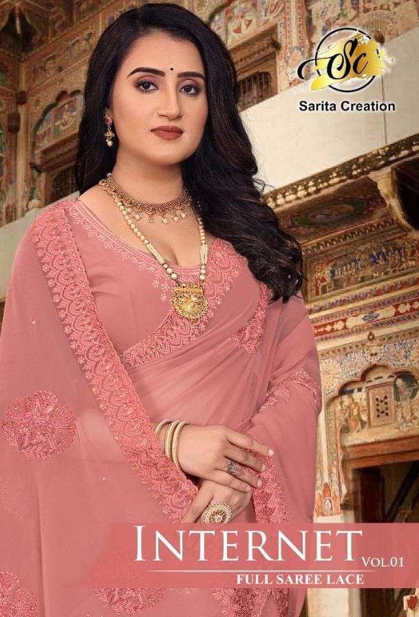 SARITA PRESENTS INTERNET VOL-1 10001 TO 10005 SERIES GEORGETTE PARTY WEAR SAREES COLLECTION AT WHOLESALE PRICE N736