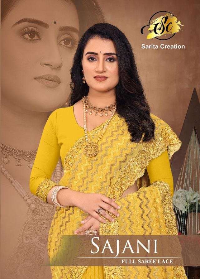 SARITA PRESENTS SAJANI 10021 TO 10025 SERIES GEORGETTE STONE WORK SAREES COLLECTION AT WHOLESALE RATES N738