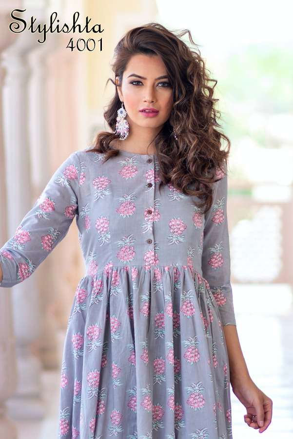 STYLISHTA PRESENTS STYLISHTA VOL-2 INDIAN WOMEN READY TO WEAR MASLIN  PRINTED GOWN TRADITIONAL CASUAL OFFICE WEAR GIRLISH COLLECTION 3149