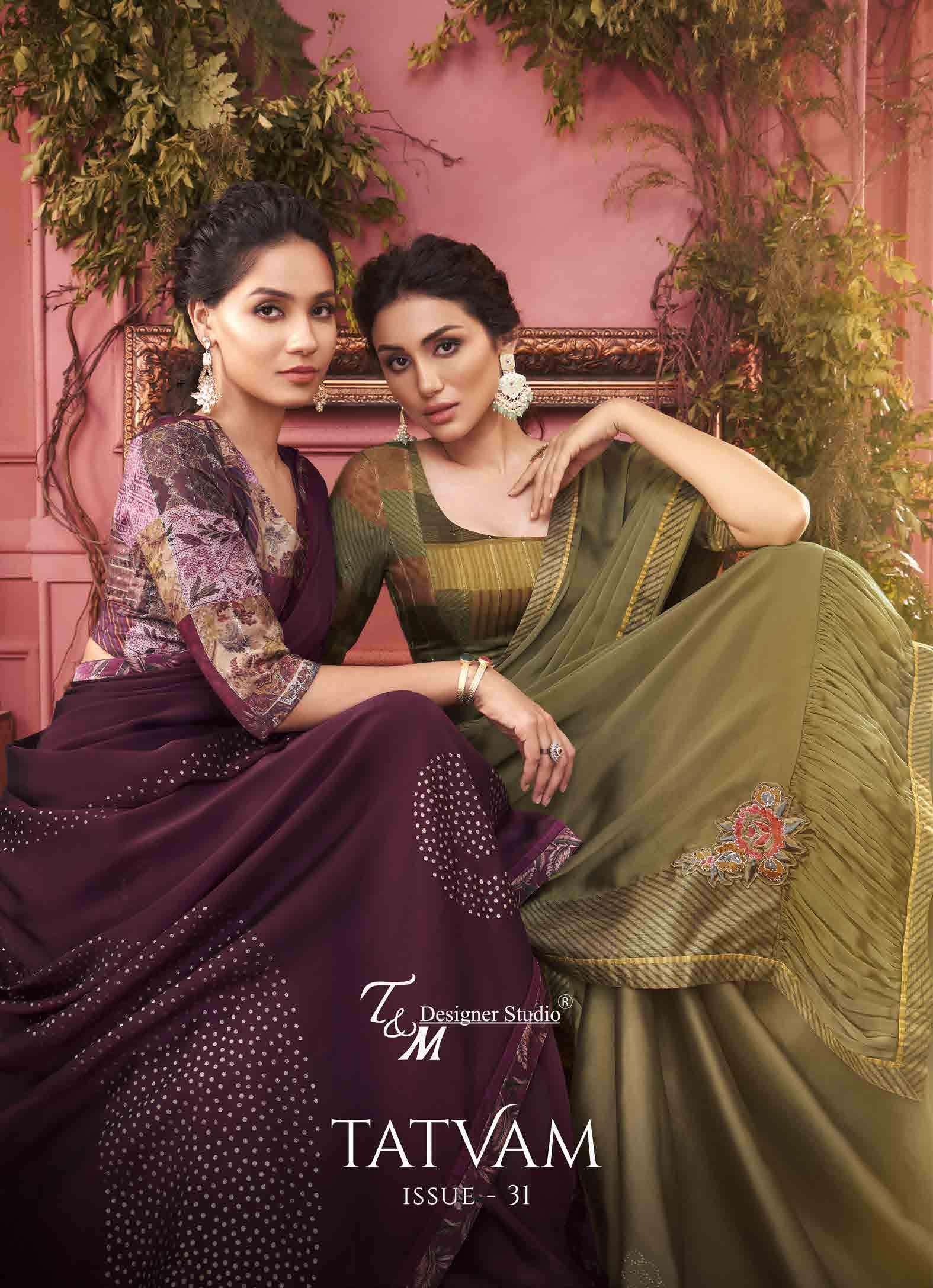 T AND M PRESENTS TATVAM VOL-31 3109 TO 3122 SERIES PARTY WEAR DESIGNER SAREES COLLECTION AT WHOLESALE RATES N563