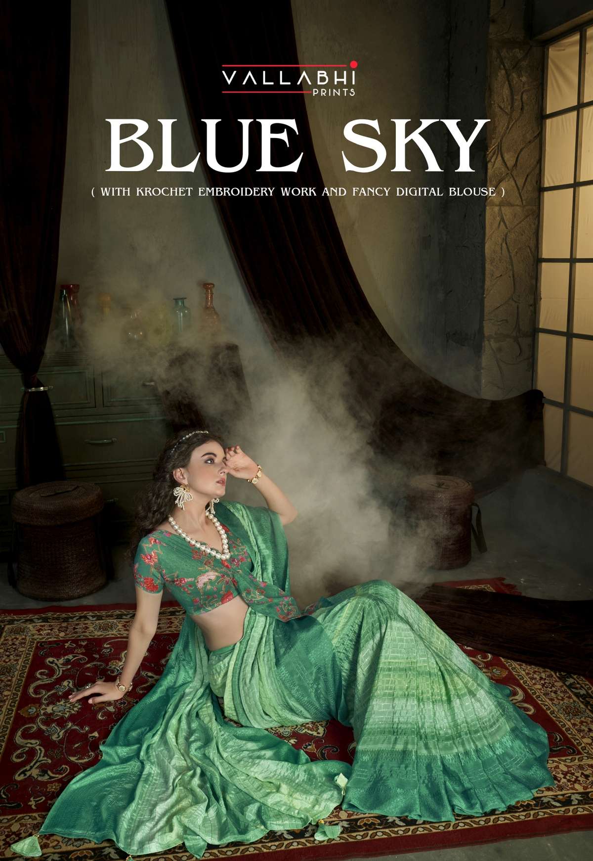 VALLABHI PRINTS PRESENTS BLUE SKY 17321-17328 SERIES CHINNON WORK SAREES COLLECTION AT WHOLESALE PRICE N756