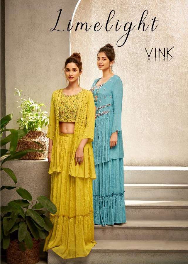 VINK PRESENTS LIMELIGHT 1631-1634 SERIES CHINNON CHIFFON CROP TOP WITH JACKET AND SKIRT SET AT WHOLESALE PRICE N725