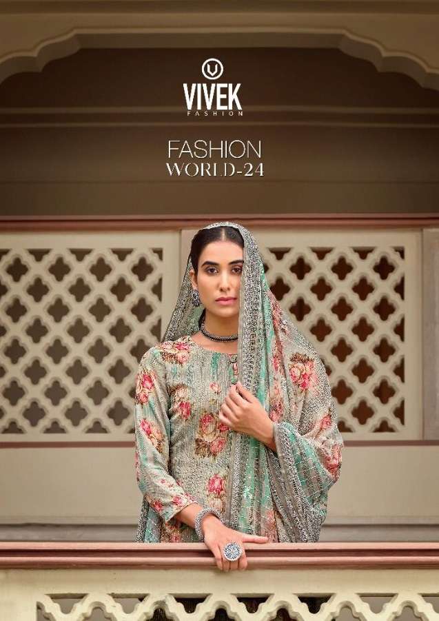 VIVEK FASHION PRESENTS FASHION WORLD VOL-24 7601 TO 7608 SERIES GEORGETTE DIGITAL PRINTED SUITS COLLECTION AT WHOLESALE N657