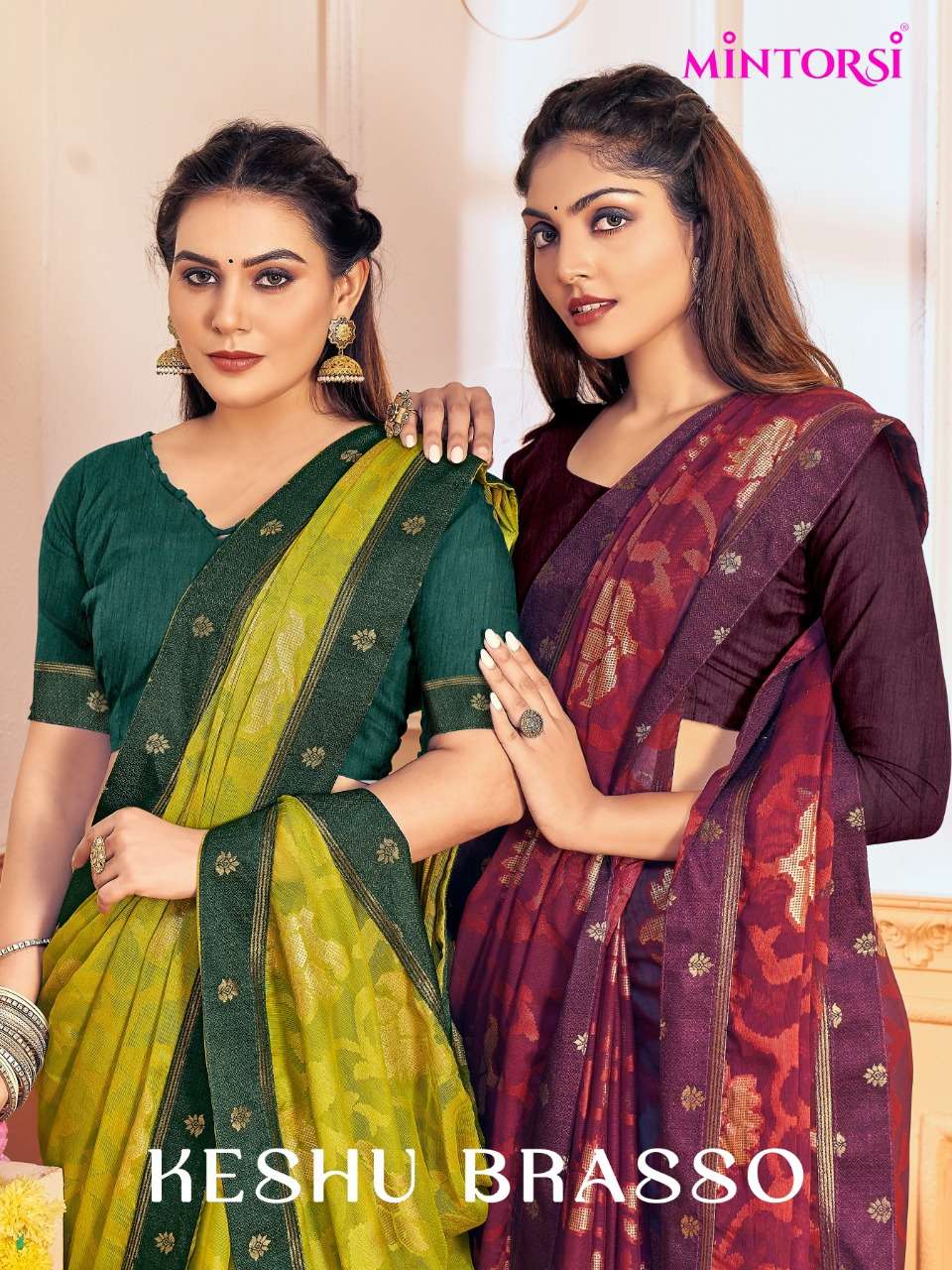 MINTORSI PRESENTS KESHU BRSSO 27421 TO 27428 SERIES CHIFFON BRASSO PARTY WEAR SAREES COLLECTION AT WHOLESALE PRICE N1044