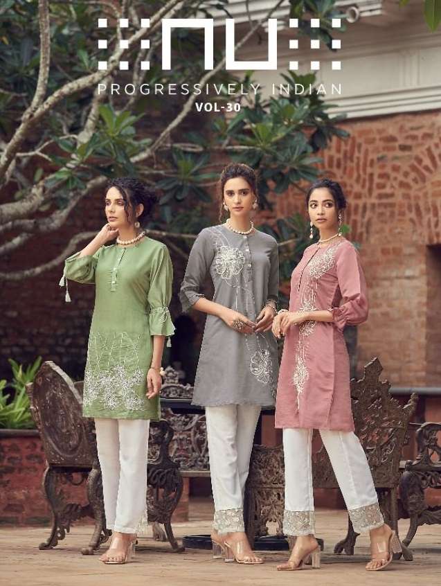 NU PRESENTS VOL-30 3001 TO 3006 SERIES PARTY WEAR DESIGNER KURTIS COLLECTION AT WHOLESALE PRICE N977