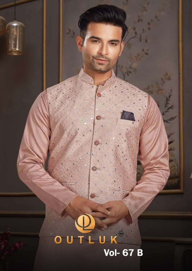 OUTLOOK PRESENTS VOL-67B 67001B-67004B SERIES INDIAN MIRROR EMBROIDERED MENS NEHRU JACKET COLLECTION S1