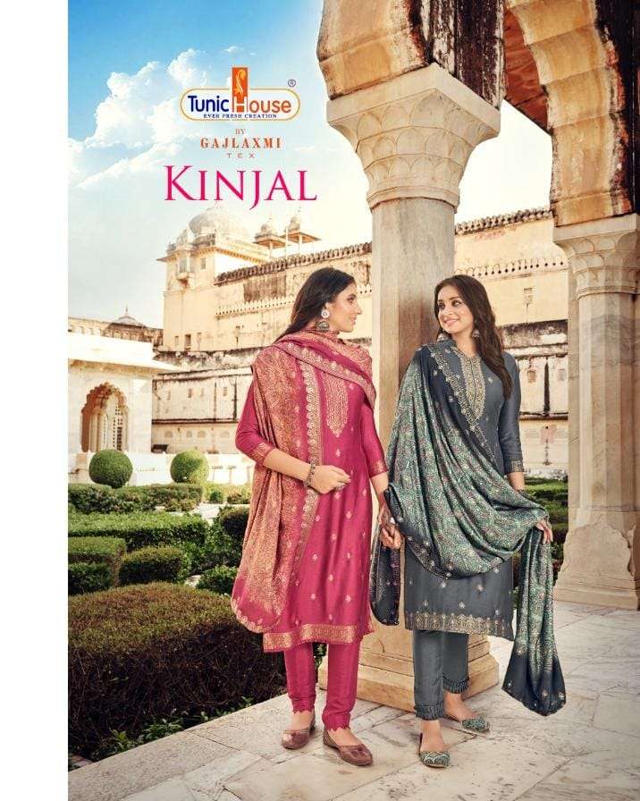 TUNIC HOUSE PRESENTS KINJAL DNO 3001 - 3006 SERIES INDIAN WOMEN TRADITIONAL ETHNIC STRAIGHT PANT SALWAR PURE PASHMINA SALWAR KAMEEZ SUIT CASUAL OFFICE GIRLISH WEAR COLLECTION DL180