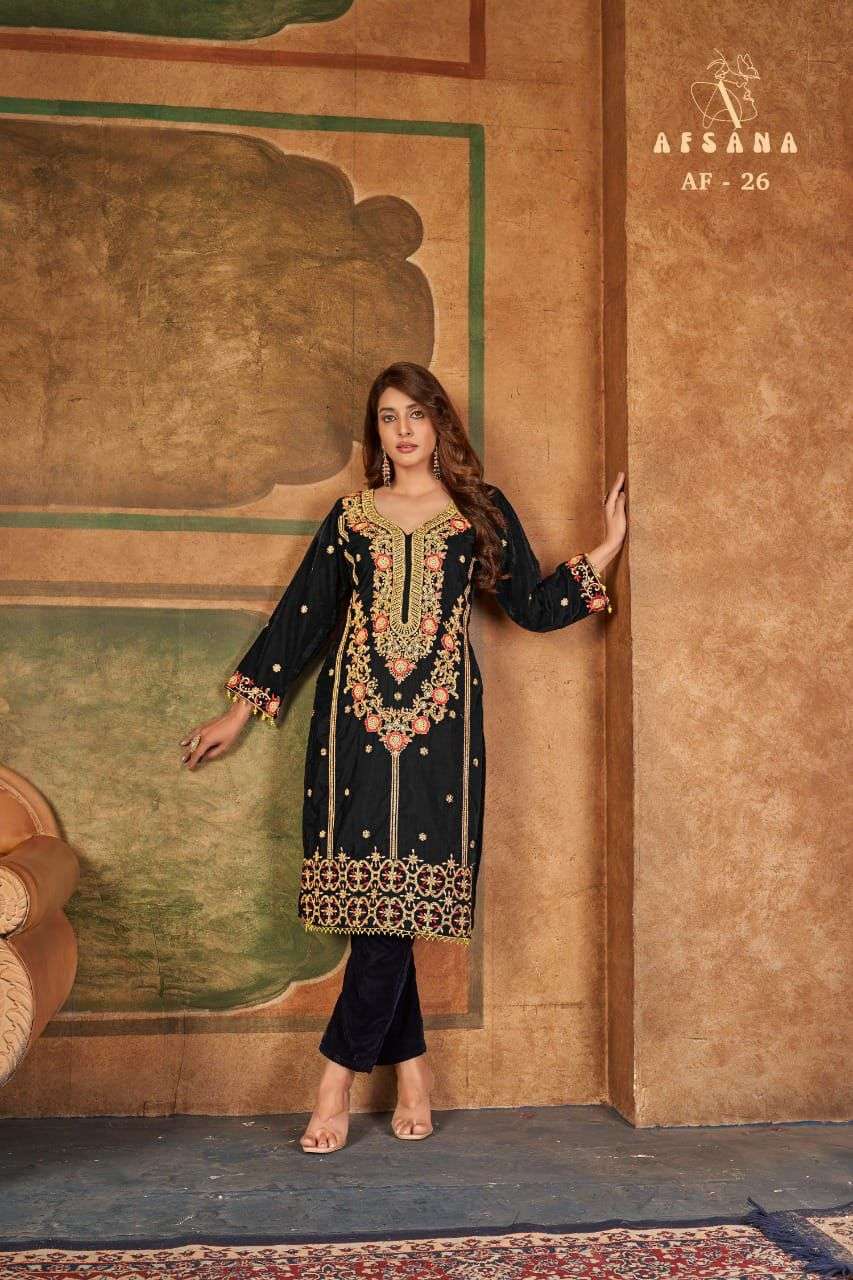 AFSANA PRESENTS 26 COLOURS VELVET DESIGNER SALWAR SUITS READYMADE COLLECTION AT WHOLESALE PRICE 3627