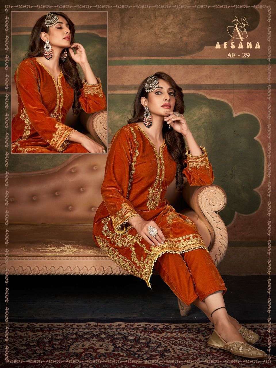 AFSANA PRESENTS 29 COLOURS VELVET PAKISTANI READYMADE SUITS COLLECTION AT WHOLESALE RATES 3755