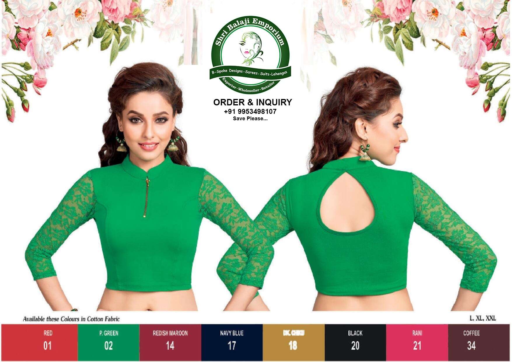 Balaji Emporium Presents Designer Lycra Stretchable Comfy Fancy Neck Saree Blouse Readymade Crop Top Choli 104