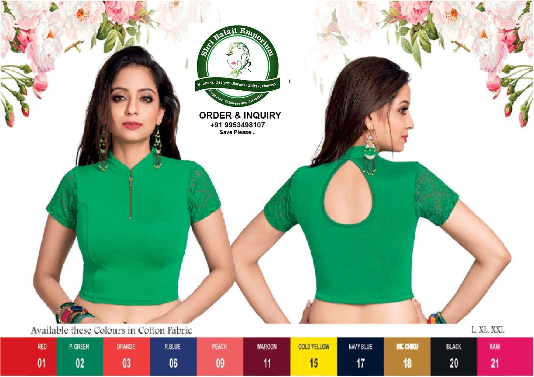 Balaji Emporium Presents Designer Lycra Stretchable Comfy Round Neck Saree Blouse Readymade Crop Top Choli 30