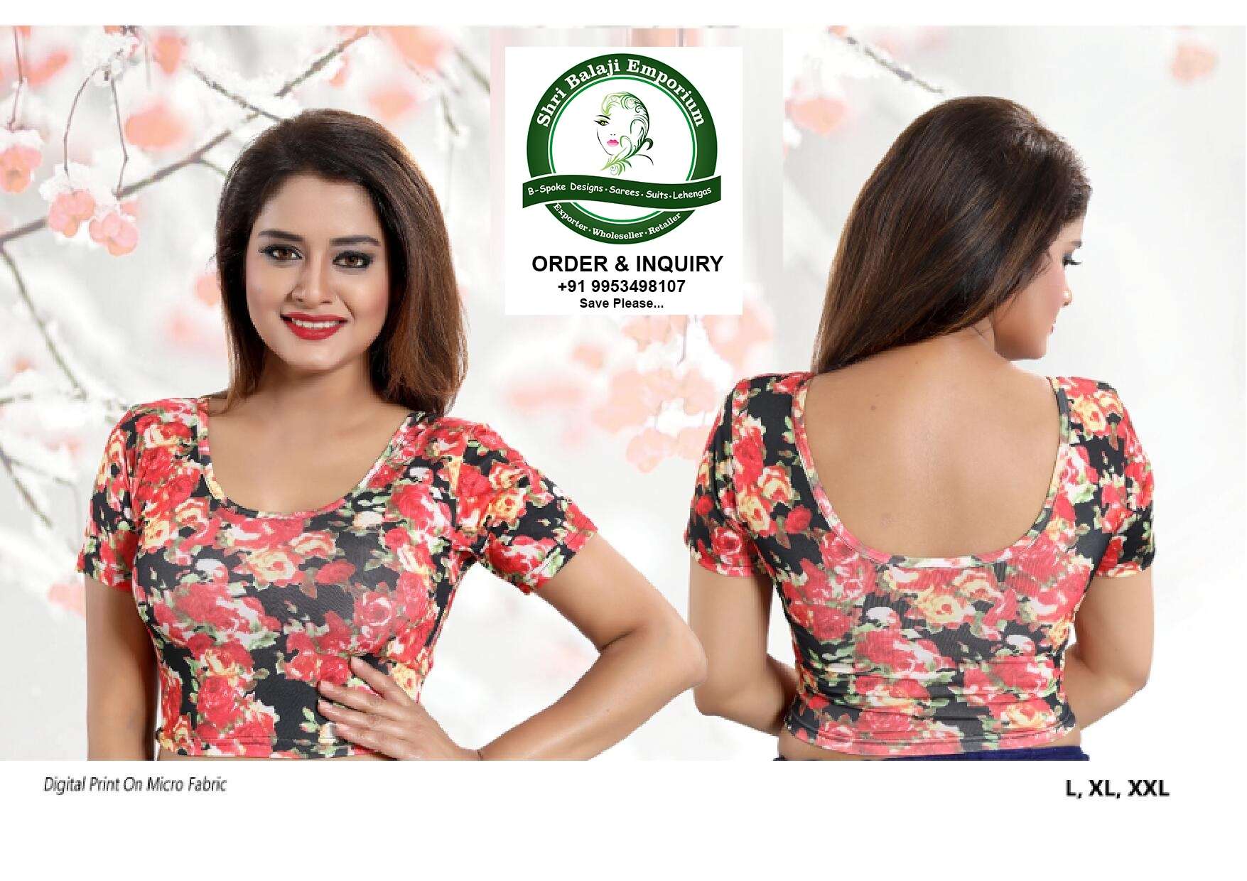 Balaji Emporium Presents Designer Lycra Stretchable Comfy Round Neck Saree Blouse Readymade Crop Top Choli 61N
