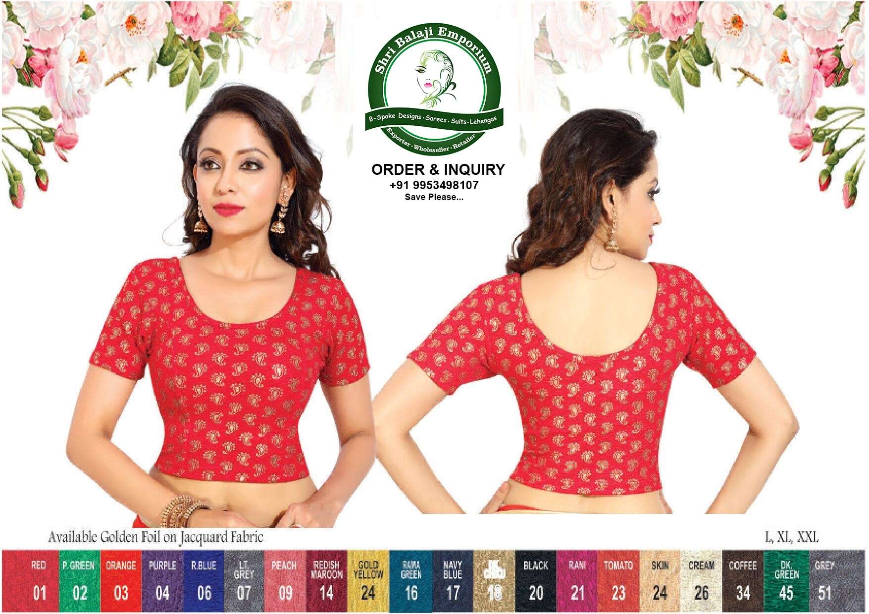 Balaji Emporium Presents Designer Lycra Stretchable Comfy Round Neck Saree Blouse Readymade Crop Top Choli 76
