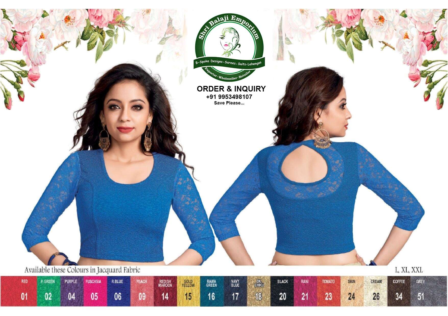 Balaji Emporium Presents Designer Lycra Stretchable Comfy Round Neck Saree Blouse Readymade Crop Top Choli 85