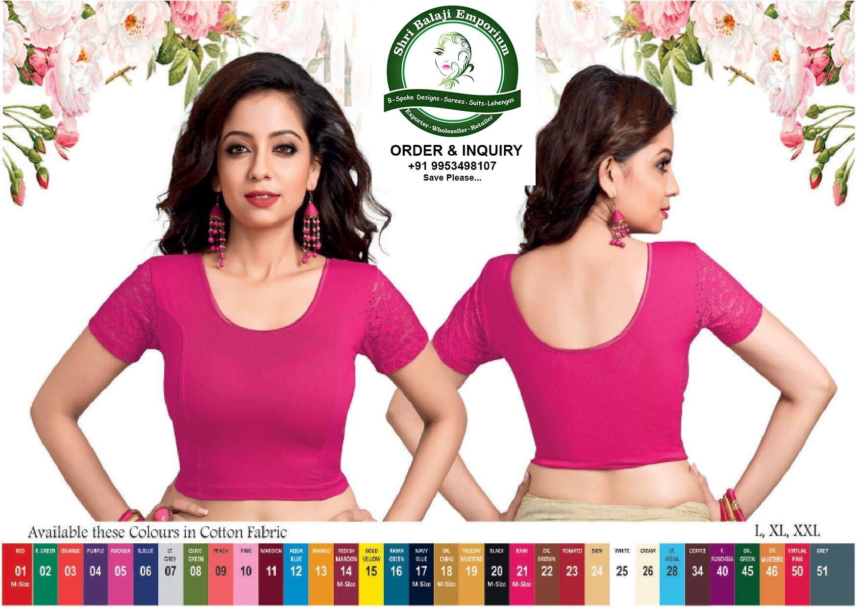 Balaji Emporium Presents Designer Lycra Stretchable Comfy Round Neck Saree Blouse Readymade Crop Top Choli At Best Price