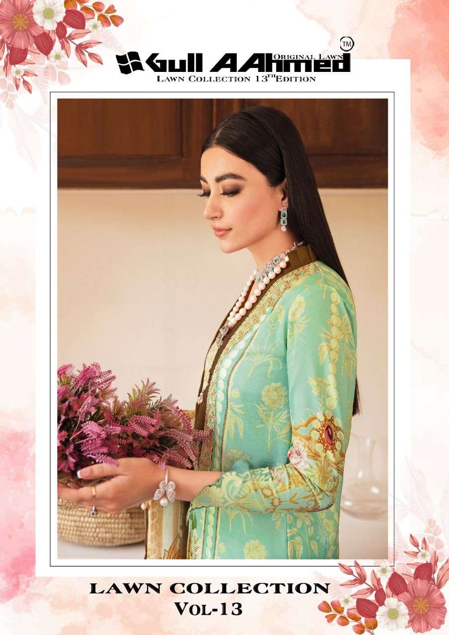 GULL AAHMED LAWN COLLECTION VOL-13 121 TO 126 SERIES LAWN PRINTED PAKISTANI SUITS COLLECTION AT WHOLESALE PRICE 7053