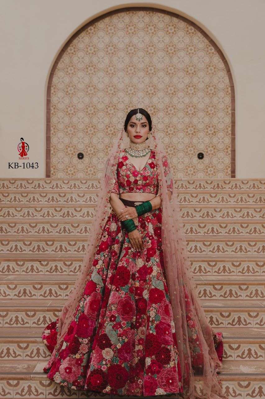 KB SERIES PRESENTS 1043 DESIGN INDIAN BRIDAL LEHENGA CHOLI EMBROIDERED COLLECTION AT WHOLESALE PRICE 7052