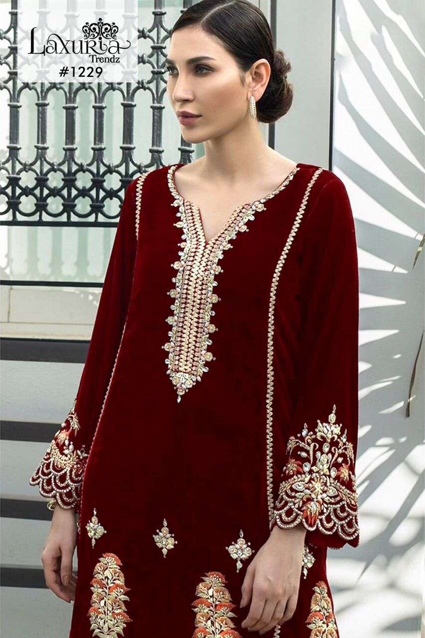 LUXURIA PRESENTS 1229 DESIGN VELVET INDIAN PAKISTANI WINTER SUITS COLLECTION AT WHOLESALE PRICE 3757