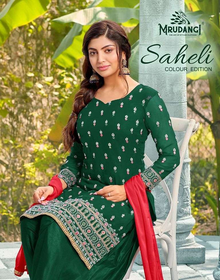 MRUDANGI PRESENTS SAHELI COLOUR EDITION 2025-A TO 2025-D SERIES COLOURFUL PARTY WEAR PATIYALA SUITS COLLECTION AT WHOLESALE PRICE 3551