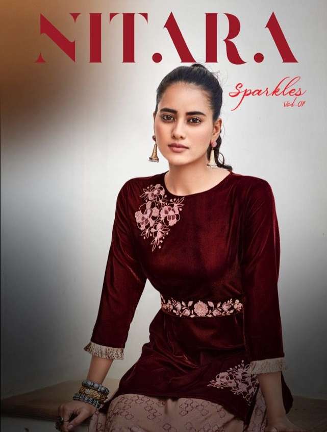 NITARA PRESENTS SPARKLE VOL-7 6101 TO 6106 SERIES SILK VELVET PARTY WEAR SKIRT TOP COLLECTION AT WHOLESALE PRICE 3772